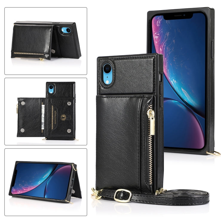 Square Zipper Wallet Bag TPU+PU Back Cover Case with Holder & Card Slots & Wallet & Cross-body Strap – Lanyard, Card Slot, Leather, For iPhone 8 Plus / 7 Plus, For iPhone 11, For iPhone 11 Pro, For iPhone 11 Pro Max, For iPhone SE 2022 / SE 2020 / 8 / 7 For iPhone XR Black