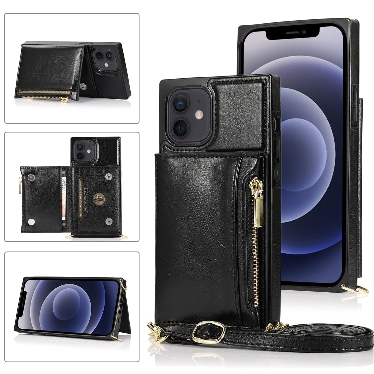 Square Zipper Wallet Bag TPU+PU Back Cover Case with Holder & Card Slots & Wallet & Cross-body Strap – Lanyard, Card Slot, Leather, For iPhone 8 Plus / 7 Plus, For iPhone 11, For iPhone 11 Pro, For iPhone 11 Pro Max, For iPhone SE 2022 / SE 2020 / 8 / 7 For iPhone 12 mini Black