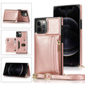 Square Zipper Wallet Bag TPU+PU Back Cover Case with Holder & Card Slots & Wallet & Cross-body Strap, For iPhone 12 Pro Max, For iPhone XS / X, For iPhone XS Max For iPhone 12 Pro Max Rose Glod