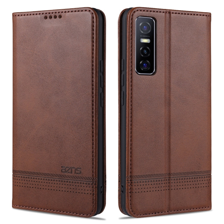 AZNS Magnetic Calf Texture Horizontal Flip Leather Case with Card Slots & Holder & Wallet – Magnetic, Card Slot, Flip, For Huawei Nova 8 SE, For OPPO K7 / Reno3 5G, For vivo Y3s / Y17, For vivo Y73s / S7e For vivo Y73s S7e Dark Brown