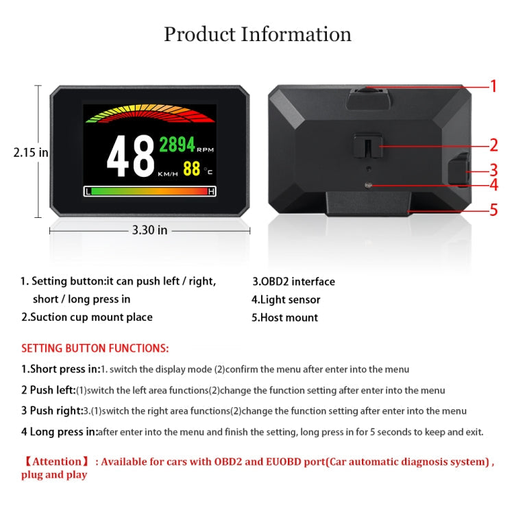 P16 Car HUD Head-up Display OBD2 Fault Code Elimination, P16 – Durable Build, Easy to Use