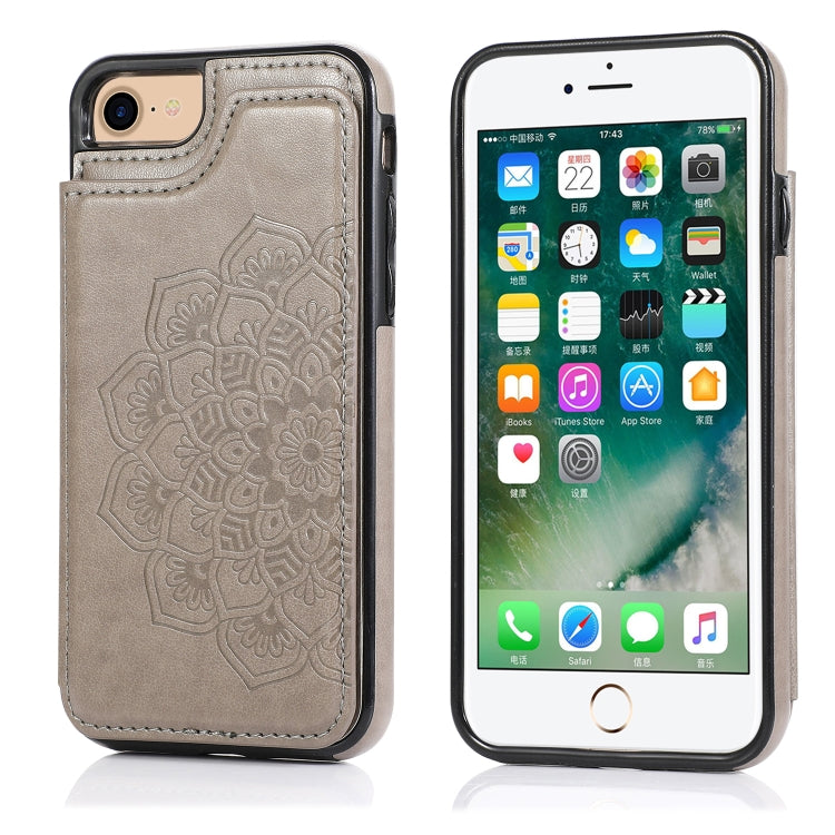 Double Buckle Mandala Pattern PU+TPU Protective Case with Card Slots &... (iPhone SE 2022) For iPhone SE 2022 SE 2020 8 7 Grey