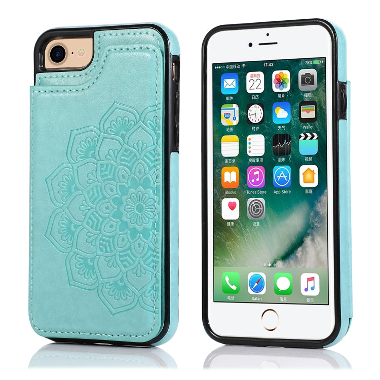 Double Buckle Mandala Pattern PU+TPU Protective Case with Card Slots &... (iPhone SE 2022) For iPhone SE 2022 SE 2020 8 7 Green