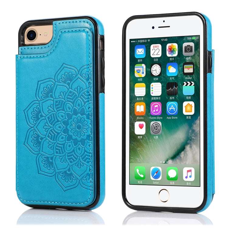 Double Buckle Mandala Pattern PU+TPU Protective Case with Card Slots &... (iPhone SE 2022) For iPhone SE 2022 SE 2020 8 7 Blue