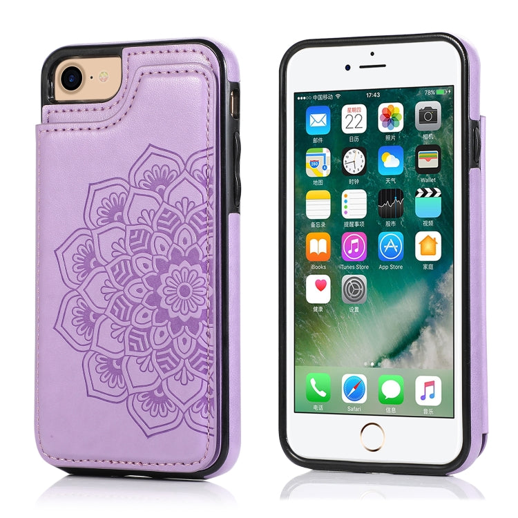 Double Buckle Mandala Pattern PU+TPU Protective Case with Card Slots &... (iPhone SE 2022) For iPhone SE 2022 SE 2020 8 7 Purple