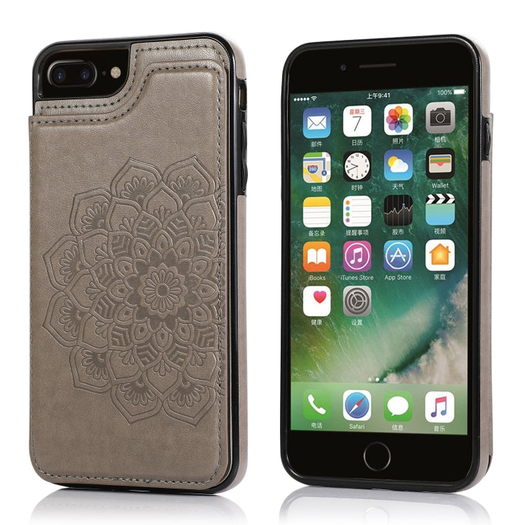 Double Buckle Mandala Pattern PU+TPU Protective Case with Card Slots &... (iPhone SE 2022) For iPhone 7 Plus 8 Plus Grey