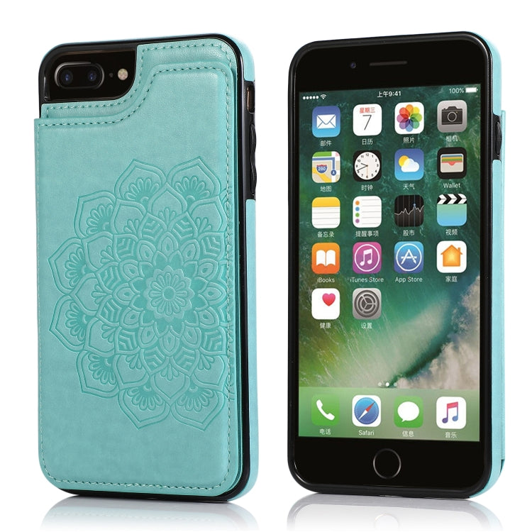 Double Buckle Mandala Pattern PU+TPU Protective Case with Card Slots &... (iPhone SE 2022) For iPhone 7 Plus 8 Plus Green