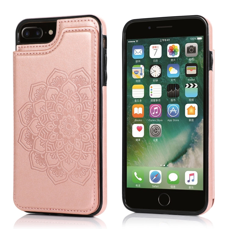 Double Buckle Mandala Pattern PU+TPU Protective Case with Card Slots &... (iPhone SE 2022) For iPhone 7 Plus 8 Plus Rose Gold