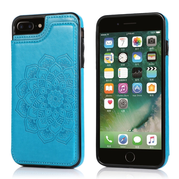 Double Buckle Mandala Pattern PU+TPU Protective Case with Card Slots &... (iPhone SE 2022) For iPhone 7 Plus 8 Plus Blue