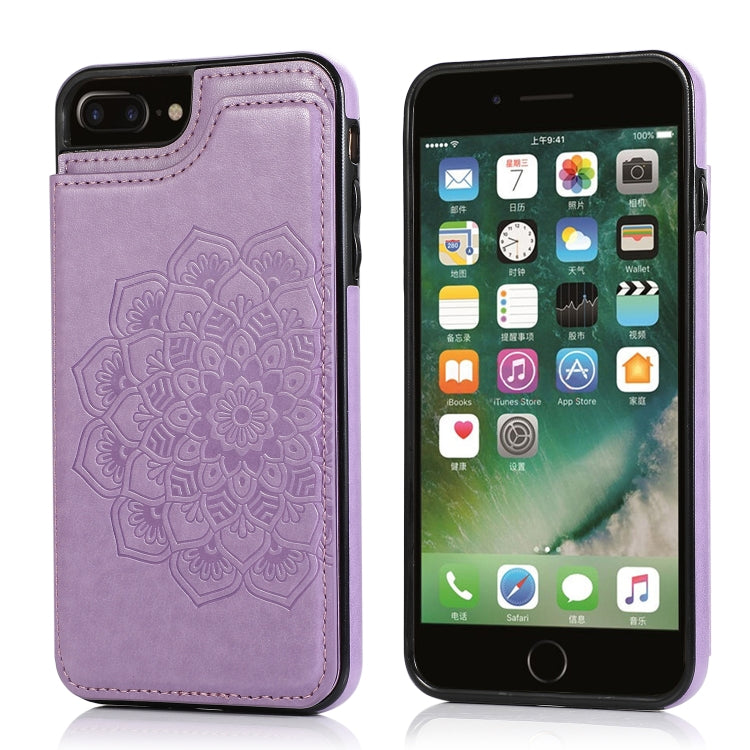 Double Buckle Mandala Pattern PU+TPU Protective Case with Card Slots &... (iPhone SE 2022) For iPhone 7 Plus 8 Plus Purple