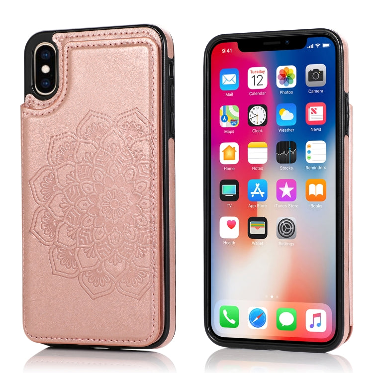 Double Buckle Mandala Pattern PU+TPU Protective Case with Card Slots &... (iPhone SE 2022) For iPhone X XS Rose Gold
