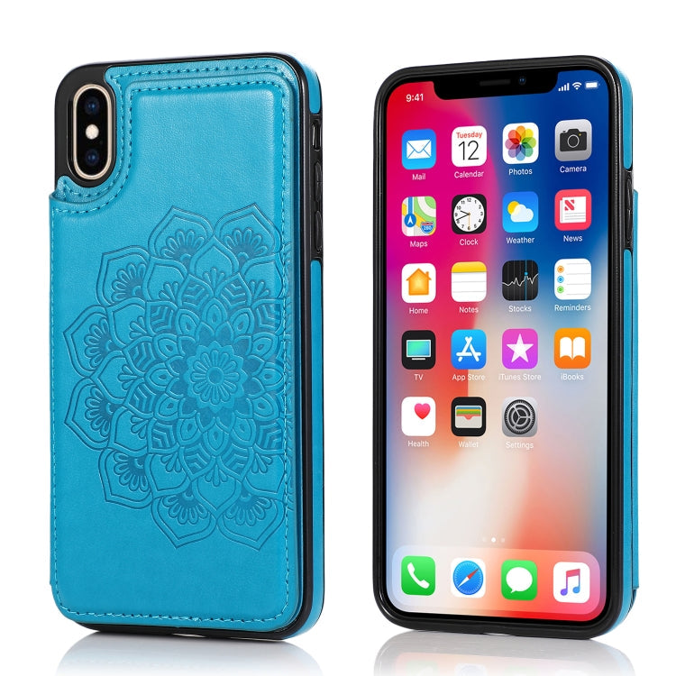Double Buckle Mandala Pattern PU+TPU Protective Case with Card Slots &... (iPhone SE 2022) For iPhone X XS Blue