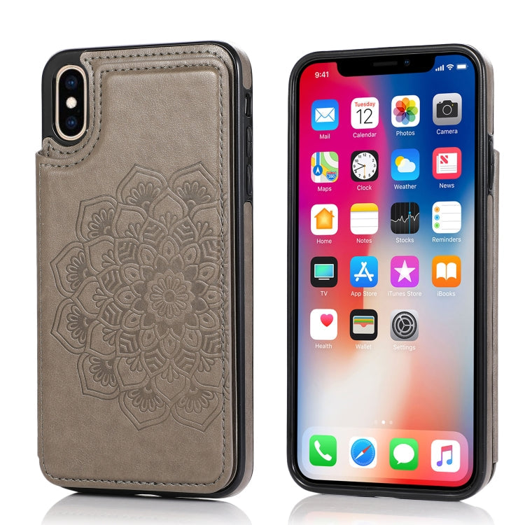 Double Buckle Mandala Pattern PU+TPU Protective Case with Card Slots &... (iPhone SE 2022) For iPhone XR Grey