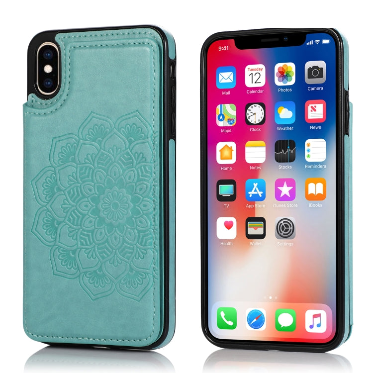 Double Buckle Mandala Pattern PU+TPU Protective Case with Card Slots &... (iPhone SE 2022) For iPhone XR Green