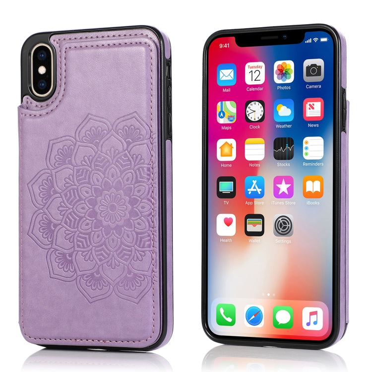 Double Buckle Mandala Pattern PU+TPU Protective Case with Card Slots &... (iPhone SE 2022) For iPhone XR Purple