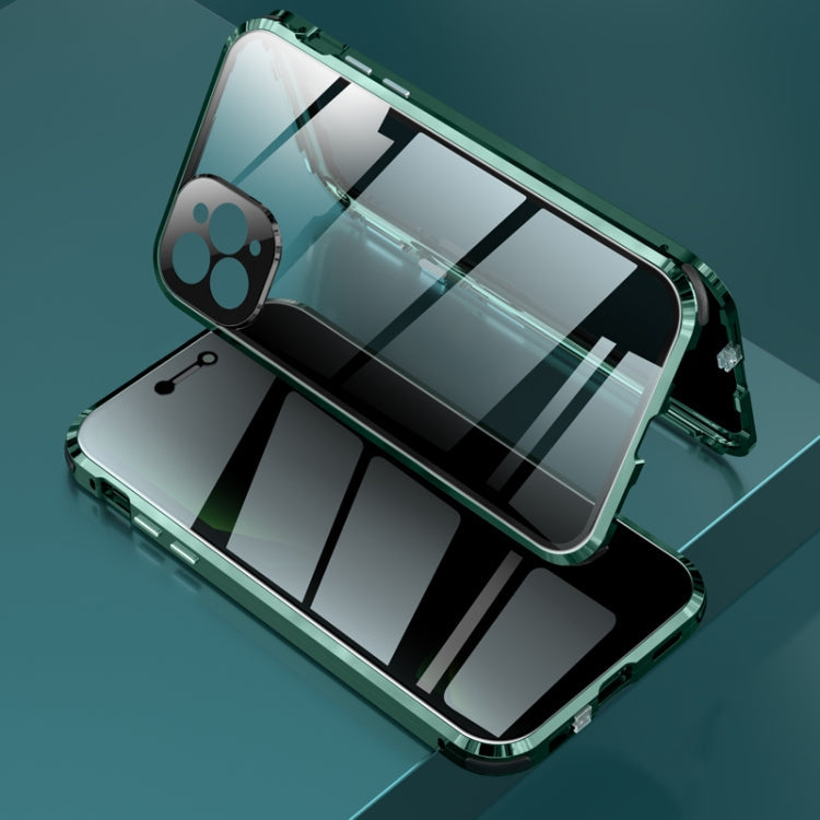 Four-corner Shockproof Anti-peeping Magnetic Metal Frame Double-sided Tempered Glass Case, For iPhone 11 Pro Max, For iPhone 11 Pro, For iPhone 12, For iPhone 12 Pro, For iPhone 12 Pro Max For iPhone 11 Pro Max Dark Green