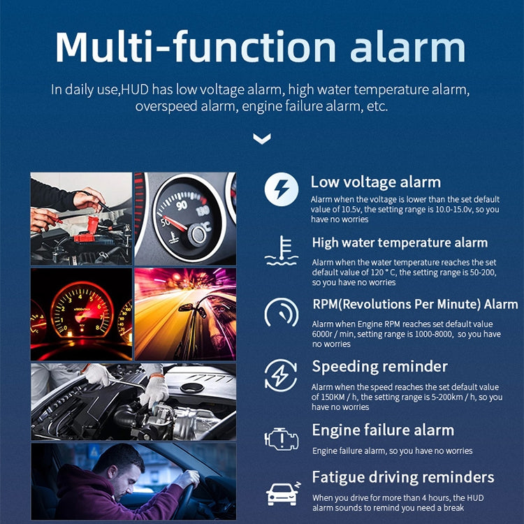 M12 OBD2 + GPS Mode Car Head-up Display HUD Overspeed / Speed / Water Temperature / Low Voltage / Fault Alarm, M12