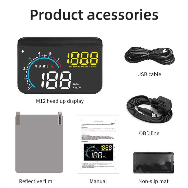 M12 OBD2 + GPS Mode Car Head-up Display HUD Overspeed / Speed / Water Temperature / Low Voltage / Fault Alarm, M12