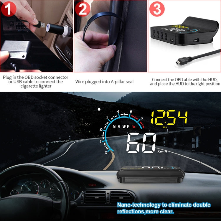 M12 OBD2 + GPS Mode Car Head-up Display HUD Overspeed / Speed / Water Temperature / Low Voltage / Fault Alarm, M12