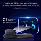 C1 OBD2 + GPS Mode Car HUD Head-up Display Compass / Speed / Water Temperature / Voltage Display / Speed / Fault Alarm / Navigation Function, C1 With Navigation Function – Bluetooth, Non-slip