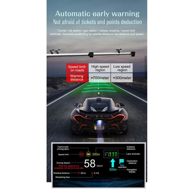 C1 OBD2 + GPS Mode Car HUD Head-up Display Compass / Speed / Water Temperature / Voltage Display / Speed / Fault Alarm / Navigation Function, C1 With Navigation Function – Bluetooth, Non-slip