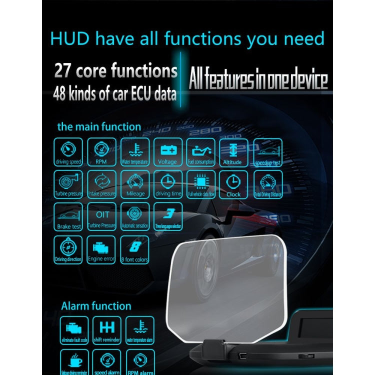 C1 OBD2 + GPS Mode Car HUD Head-up Display Compass / Speed / Water Temperature / Voltage Display / Speed / Fault Alarm / Navigation Function, C1 With Navigation Function – Bluetooth, Non-slip