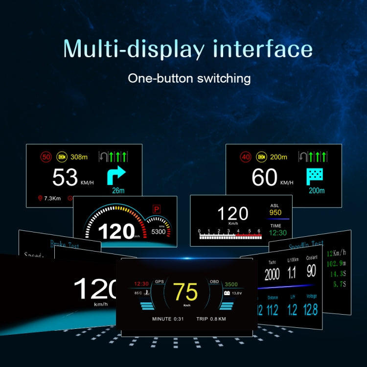 C1 OBD2 + GPS Mode Car HUD Head-up Display Compass / Speed / Water Temperature / Voltage Display / Speed / Fault Alarm / Navigation Function, C1 With Navigation Function – Bluetooth, Non-slip