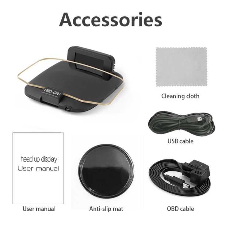 C1 OBD2 + GPS Mode Car HUD Head-up Display Compass / Speed / Water Temperature / Voltage Display / Speed / Fault Alarm / Navigation Function, C1 With Navigation Function – Bluetooth, Non-slip