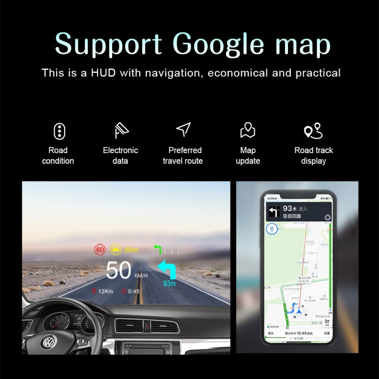C1 OBD2 + GPS Mode Car HUD Head-up Display Compass / Speed / Water Temperature / Voltage Display / Speed / Fault Alarm / Navigation Function, C1 With Navigation Function – Bluetooth, Non-slip