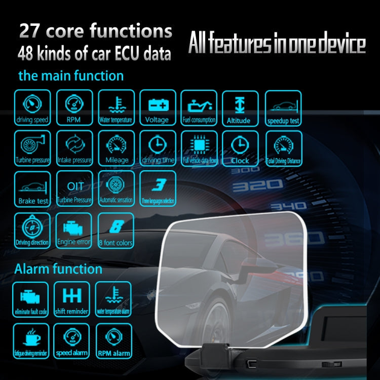 C1 OBD2 + GPS Mode Car HUD Head-up Display Compass / Speed / Water Temperature / Voltage Display / Speed / Fault Alarm / Navigation Function, C1 With Navigation Function – Bluetooth, Non-slip