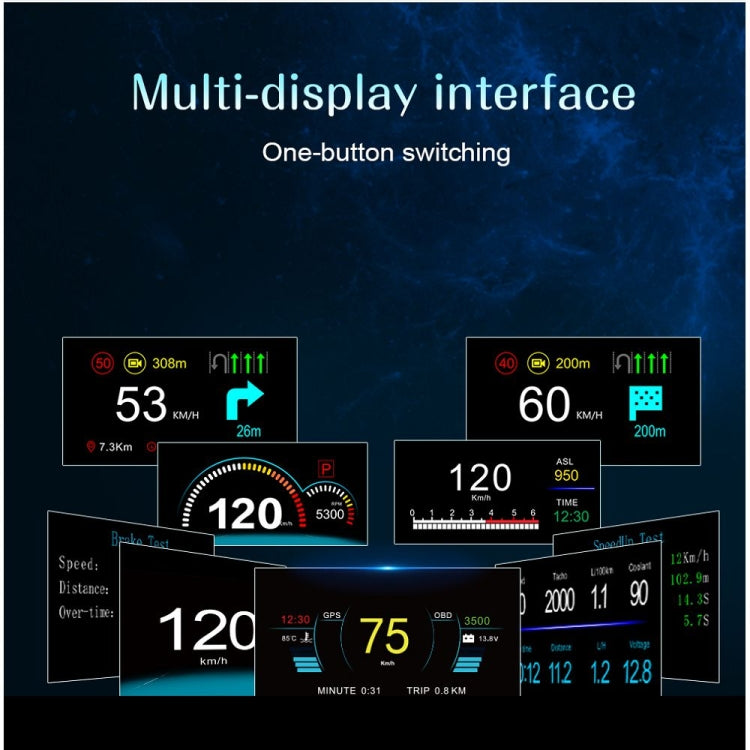 C1 OBD2 + GPS Mode Car HUD Head-up Display Compass / Speed / Water Temperature / Voltage Display / Speed / Fault Alarm / Navigation Function, C1 With Navigation Function – Bluetooth, Non-slip