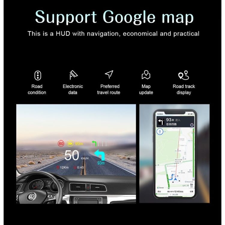 C1 OBD2 + GPS Mode Car HUD Head-up Display Compass / Speed / Water Temperature / Voltage Display / Speed / Fault Alarm / Navigation Function, C1 With Navigation Function – Bluetooth, Non-slip