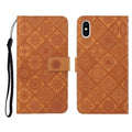 Ethnic Style Embossed Pattern Horizontal Flip Leather Case with Holder & Card Slots & Wallet & Lanyard, For iPhone XS / X For iPhone XS X Brown