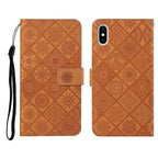Ethnic Style Embossed Pattern Horizontal Flip Leather Case with Holder & Card Slots & Wallet & Lanyard, For iPhone XS / X For iPhone XS X Brown