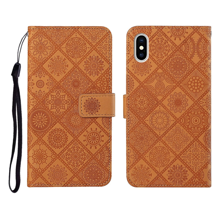 Ethnic Style Embossed Pattern Horizontal Flip Leather Case with Holder & Card Slots & Wallet & Lanyard, For iPhone XS / X For iPhone XS X Brown