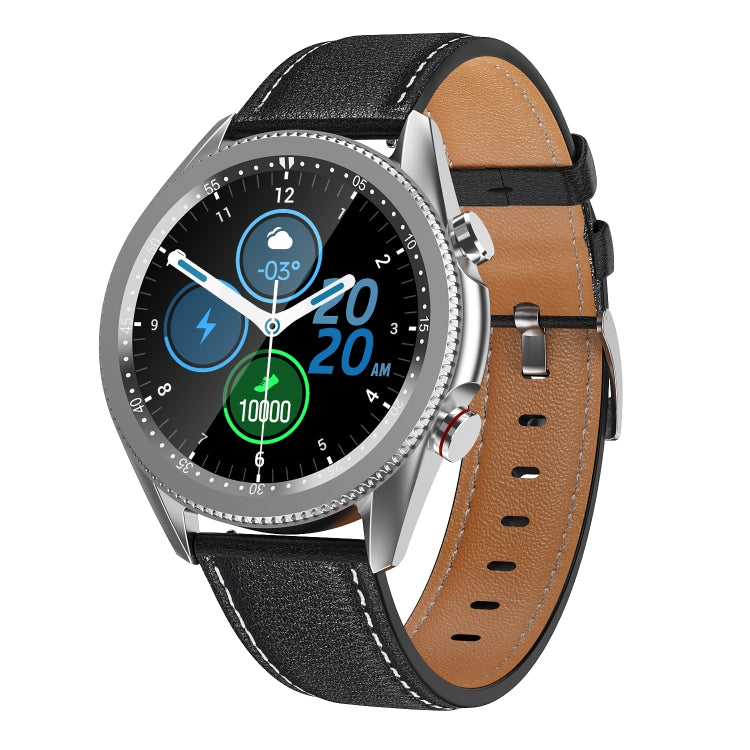 M98 Smart Watch – 1.28" Screen, IP67 Waterproof, Heart Rate Monitoring (Black) Leather Strap(Silver) Silver