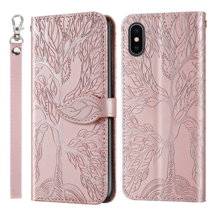 Life of Tree Embossing Pattern Horizontal Flip Leather Case with Holder & Card Slot & Wallet & Photo Frame & Lanyard, For iPhone XS Max For iPhone XS Max Rose Gold