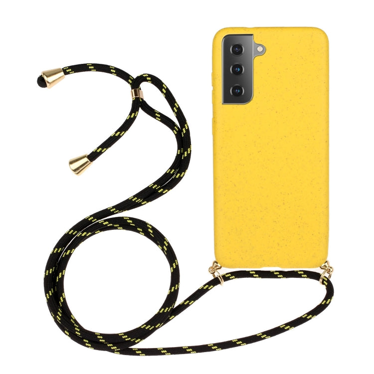 Wheat Straw Material + TPU Protective Case with Lanyard, For Samsung Galaxy S21 5G, For Samsung Galaxy S21+ 5G, For Samsung Galaxy S21 Ultra 5G, For Samsung Galaxy S20 FE For Samsung Galaxy S21 5G Yellow