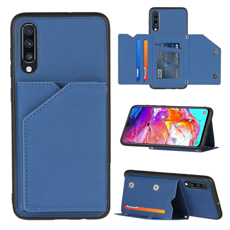 Skin Feel PU + TPU + PC Back Cover Shockproof Case with Card Slots & Holder & Photo Frame – Shockproof, Card Slot, Flip, For OPPO Realme 7, For Samsung Galaxy A50 & A30s & A50s, For OPPO Realme C11, For Samsung Galaxy A70 & A70s, For OPPO Realme C15 For Samsung Galaxy A70 & A70s Royal Blue