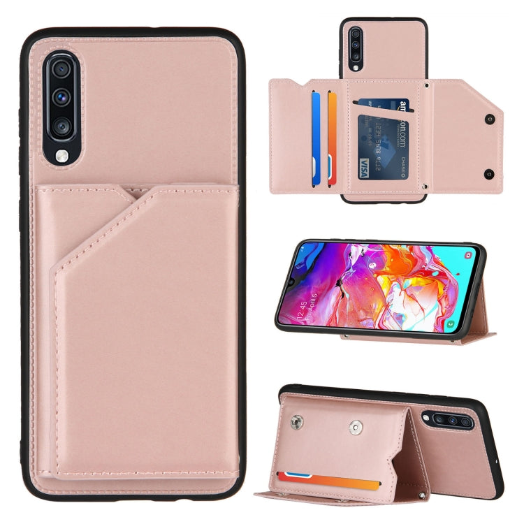 Skin Feel PU + TPU + PC Back Cover Shockproof Case with Card Slots & Holder & Photo Frame – Shockproof, Card Slot, Flip, For OPPO Realme 7, For Samsung Galaxy A50 & A30s & A50s, For OPPO Realme C11, For Samsung Galaxy A70 & A70s, For OPPO Realme C15 For Samsung Galaxy A70 & A70s Rose Gold