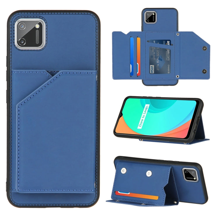 Skin Feel PU + TPU + PC Back Cover Shockproof Case with Card Slots & Holder & Photo Frame – Shockproof, Card Slot, Flip, For OPPO Realme 7, For Samsung Galaxy A50 & A30s & A50s, For OPPO Realme C11, For Samsung Galaxy A70 & A70s, For OPPO Realme C15 For OPPO Realme C11 Royal Blue