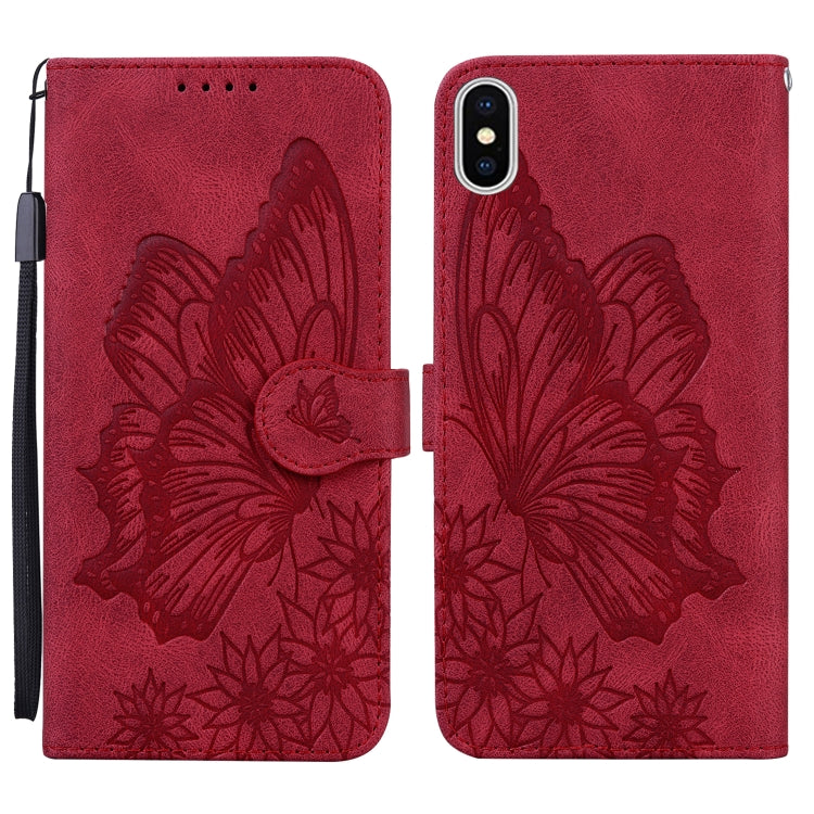 Retro Skin Feel Butterflies Embossing Horizontal Flip Leather Case with Holder & Card Slots & Wallet, For iPhone XS Max For iPhone XS Max Red