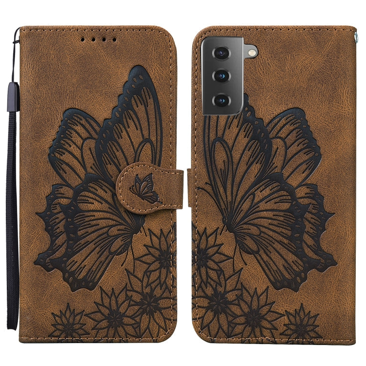 Retro Skin Feel Butterflies Embossing Horizontal Flip Leather Case with Holder & Card Slots & Wallet, For Samsung Galaxy S21+ 5G For Samsung Galaxy S21+ 5G Brown