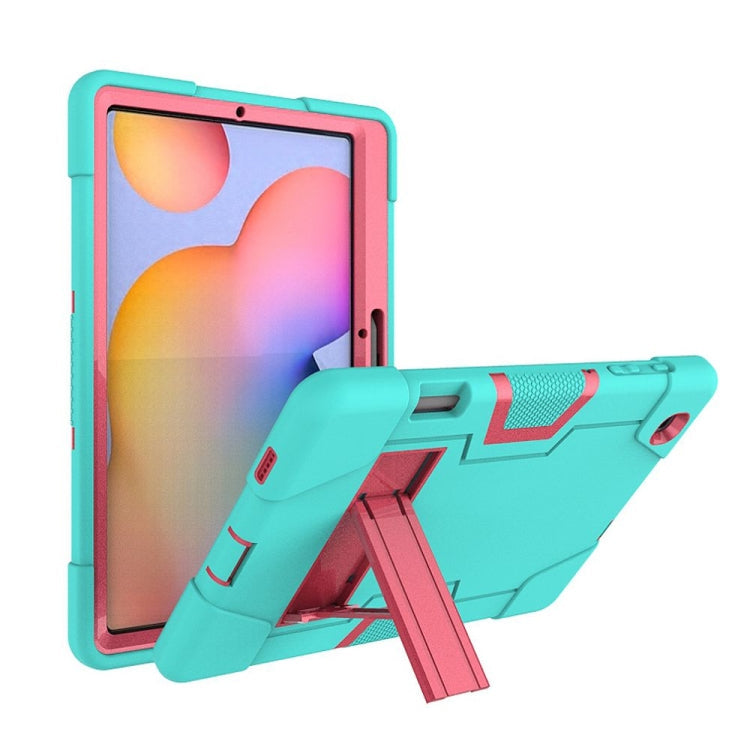 Contrast Color Robot Shockproof Silicon + PC Protective Case with Holder, For Samsung Galaxy Tab S6 Lite P610, For Samsung Galaxy Tab A 8.4 (2020) T307 For Samsung Galaxy Tab S6 Lite P610 Mint Green + Rose Red