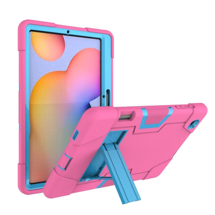 Contrast Color Robot Shockproof Silicon + PC Protective Case with Holder – Shockproof, For Samsung Galaxy Tab S6 Lite P610, For Samsung Galaxy Tab A 8.4 (2020) T307 For Samsung Galaxy Tab S6 Lite P610 Rose Red + Blue