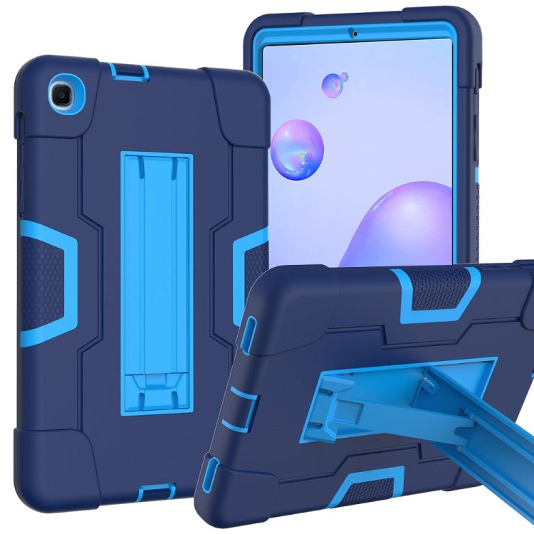 Contrast Color Robot Shockproof Silicon + PC Protective Case with Holder – Shockproof, For Samsung Galaxy Tab S6 Lite P610, For Samsung Galaxy Tab A 8.4 (2020) T307 For Samsung Galaxy Tab A 8.4 (2020) T307 Navy Blue + Blue