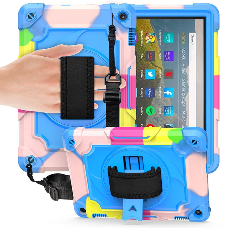 360 Degree Rotation Turntable Contrast Color Robot Shockproof Silicone + PC Protective Case with Holder, For Amazon Kindle Fire HD 8 2020, For Samsung Tab A 8.0 (2019)/T290 For Amazon Kindle Fire HD 8 2020 Colorful + Blue