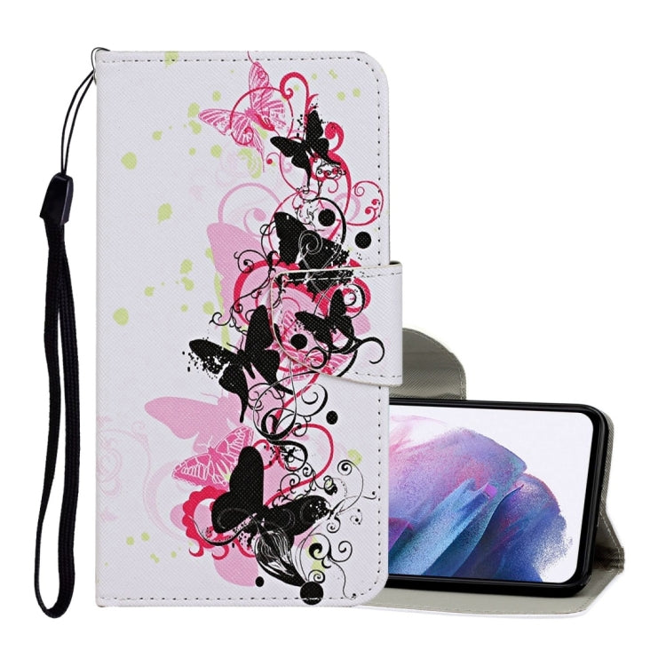 Colored Drawing Pattern Horizontal Flip Leather Case with Holder & Card Slots & Wallet & Lanyard – Lanyard, Card Slot, Flip, For Samsung Galaxy S21+ 5G, For Samsung Galaxy S21 Ultra 5G For Samsung Galaxy S21+ 5G Four Butterflies