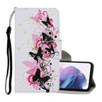 Colored Drawing Pattern Horizontal Flip Leather Case with Holder & Card Slots & Wallet & Lanyard – Lanyard, Card Slot, Flip, For Samsung Galaxy S21+ 5G, For Samsung Galaxy S21 Ultra 5G For Samsung Galaxy S21+ 5G Four Butterflies
