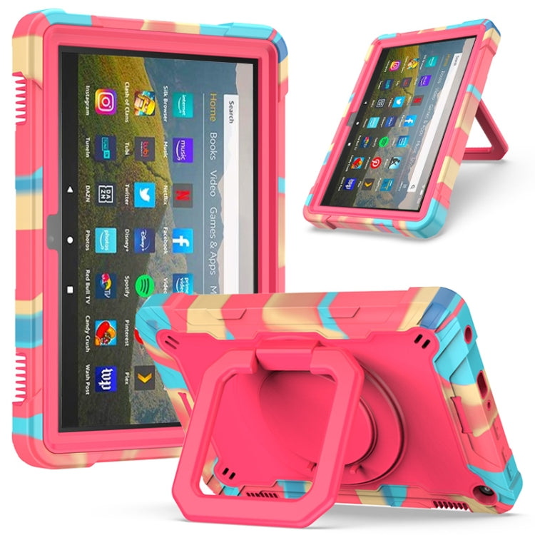 Contrast Color Shockproof Robot Silicone + PC Case with Wristband Holder – Shockproof, For Amazon Kindle Fire HD 8 (2020), For Samsung Galaxy Tab A7 10.4 (2020) T500 / T505 For Amazon Kindle Fire HD 8 (2020) Camouflage + Rose Red